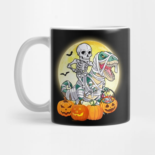 Skeleton Riding Mummy Dinosaur T rex Funny Halloween Pumpkin by Creative Design